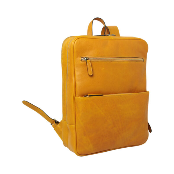 Zaino in pelle con fascia per trolley. Giallo ocra