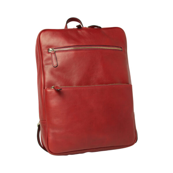 Zaino in pelle con fascia per trolley. Rosso