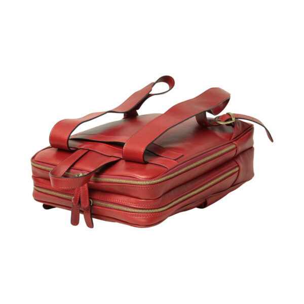 Zaino in pelle con fascia per trolley. Rosso - immagine 5