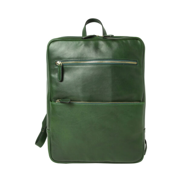 Zaino in pelle con fascia per trolley. Verde