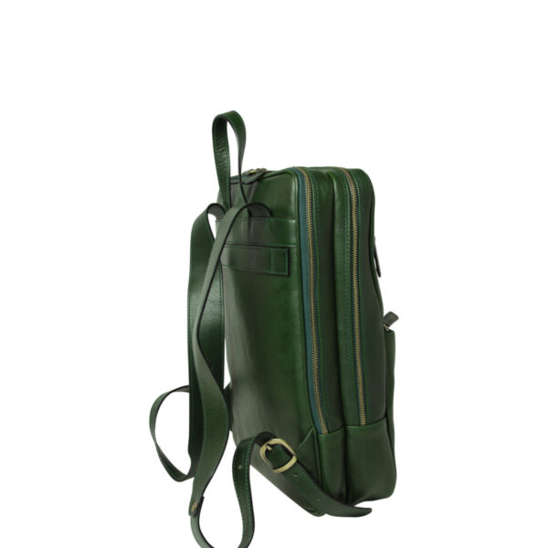 Zaino in pelle con fascia per trolley. Verde - immagine 4