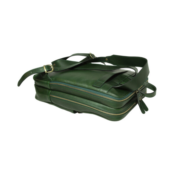 Zaino in pelle con fascia per trolley. Verde - immagine 6