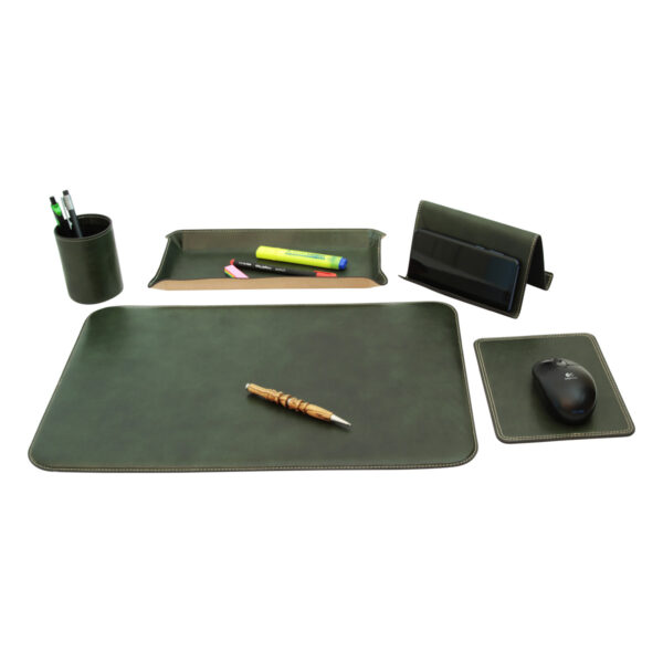 Set da scrivania in pelle - 5 pz Verde